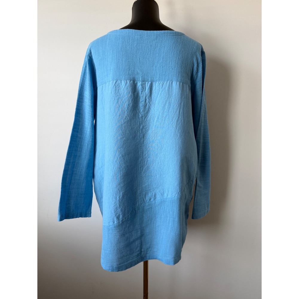 Soft Surroundings Blue Linen Blend Henley Tunic Top Asymmetrical Hem Women's 1X - Picture 7 of 13